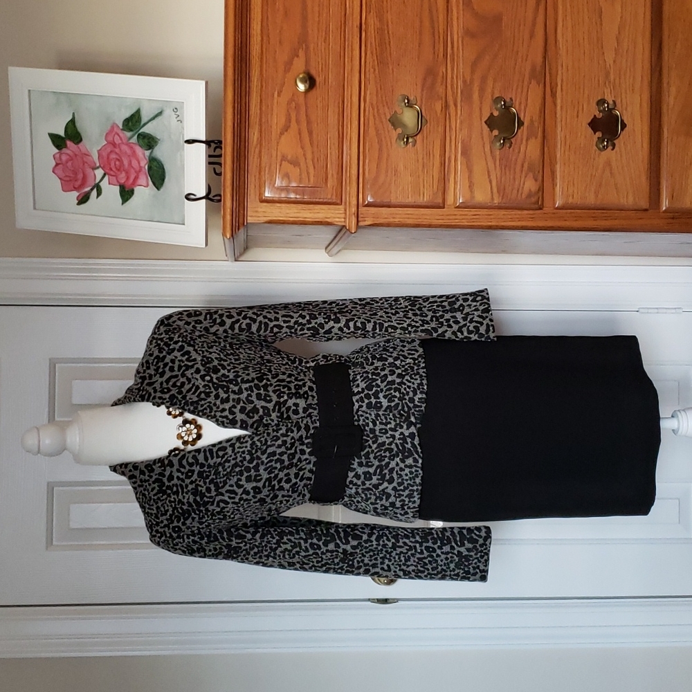 Calvin Klein Belted Suit w/ Pencil Skirt
